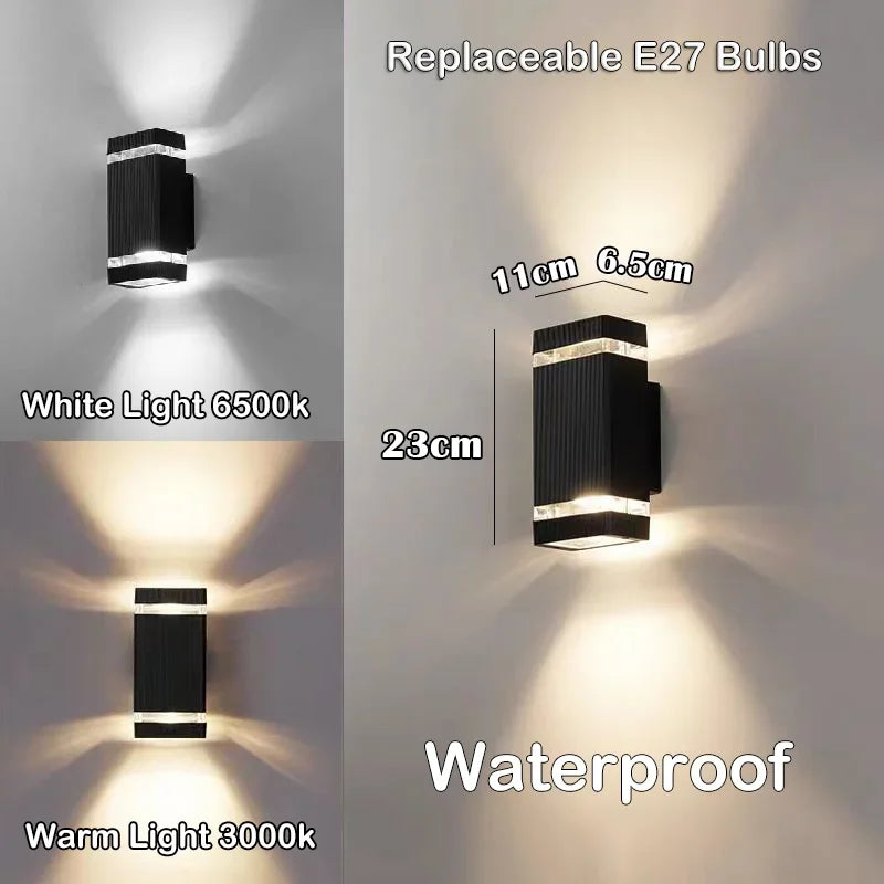 LED Outdoor Wall Lights E27 up down Exterior Wall Sconce IP65 Waterproof Led Sconce Lamp for Porch Front Door Garden Wall Lamp